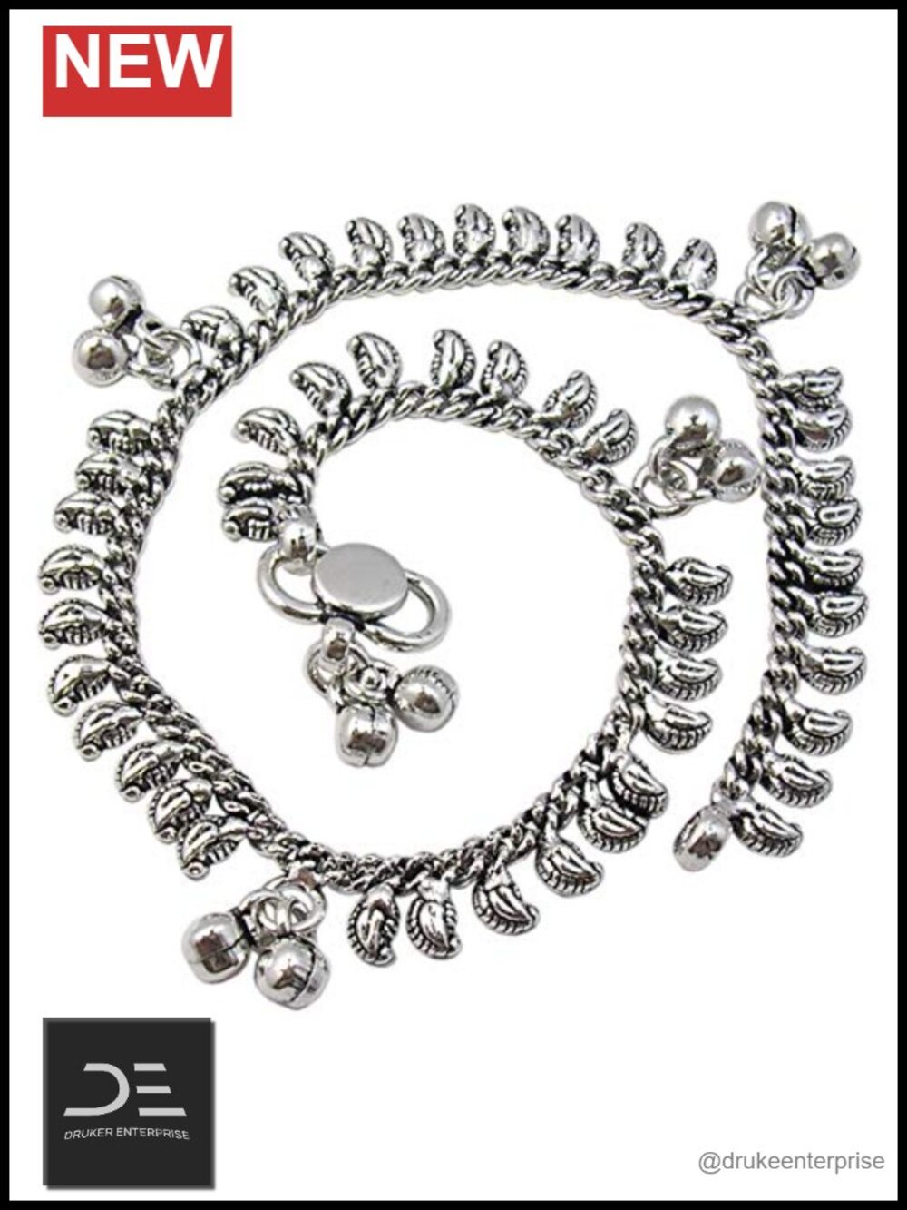 925 Solid Silver Indian Anklet 10 Inch Handmade Beaded Chain